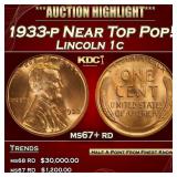 1933-p Lincoln Cent Near Top Pop! 1c ms67+ rd SEGS