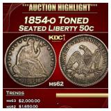 1854-o Seated Half Dollar Toned 50c ms62 USCG