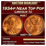 1934-p Lincoln Cent Near Top Pop 1c ms67+ rd SEGS