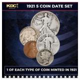 1921 5 Coin Date Set, 1 Of Each Type Of Coin Minte