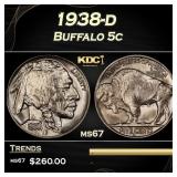 1938-d Buffalo Nickel 5c ms67 SEGS