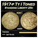 1917-p Ty I Standing Liberty Quarter Toned 25c Gra