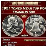 1951 Proof Franklin Half Dollar Toned Near Top Pop