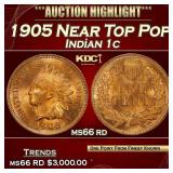 1905 Indian Cent Near Top Pop 1c ms66 rd SEGS