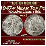 1947-p Walking Liberty Half Dollar Near Top Pop 50