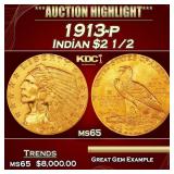 1913-p Gold Indian Quarter Eagle $2 1/2 ms65 SEGS