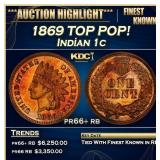 1869 Proof Indian Cent TOP POP! 1c pr66+ rb SEGS