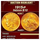 1915-p Gold Indian Eagle $10 ms65+ SEGS