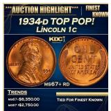1934-d Lincoln Cent TOP POP! 1c ms67+ rd SEGS