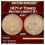 1871-p Seated Liberty Dollar Toned $1 ms62 USCG
