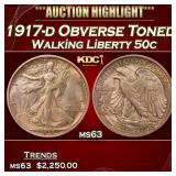 1917-d Obverse Walking Liberty Half Dollar Toned 5