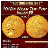 1912-p Gold Indian Half Eagle Near Top Pop $5 ms65