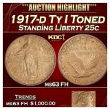 1917-d Ty I Standing Liberty Quarter Toned 25c ms6