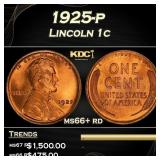 1925-p Lincoln Cent 1c ms66+ rd SEGS