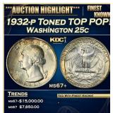 1932-p Washington Quarter Toned TOP POP! 25c ms67+