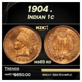 1904 Indian Cent . 1c Grades ms65 rd