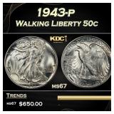 1943-p Walking Liberty Half Dollar 50c ms67 SEGS