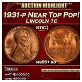 1931-p Lincoln Cent Near Top Pop! 1c ms66+ rd SEGS