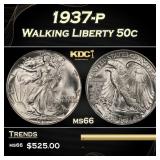 1937-p Walking Liberty Half Dollar 50c Grades ms66