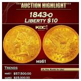 1843-o Gold Liberty Eagle $10 ms61 USCG