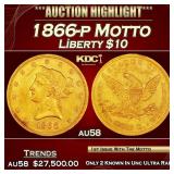 1866-p Motto Gold Liberty Eagle $10 au58 SEGS