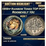 1959-p Roosevelt Dime Rainbow Toned TOP POP! 10c m