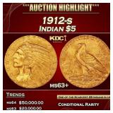 1912-s Gold Indian Half Eagle $5 ms63+ USCG