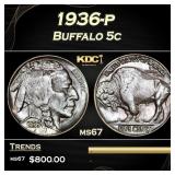 1936-p Buffalo Nickel 5c ms67 SEGS
