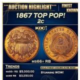 1867 Two Cent Piece TOP POP! 2c ms66+ RB SEGS