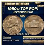 1950-d Jefferson Nickel TOP POP! 5c ms67+ 5fs SEGS