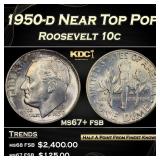1950-d Roosevelt Dime Near Top Pop 10c ms67+ fsb S