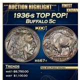 1936-s Buffalo Nickel TOP POP! 5c ms67+ SEGS
