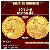 1913-s Gold Indian Half Eagle $5 ms64 USCG