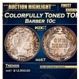1910-d Barber Dime Colorfully Toned TOP POP! 10c m