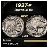 1937-p Buffalo Nickel 5c ms67 SEGS