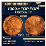 1909-p Lincoln Cent TOP POP! 1c ms67+ rd SEGS