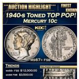 1940-s Mercury Dime Toned TOP POP! 10c ms67+ fsb S
