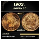 1903 Indian Cent . 1c Grades ms65 rd