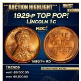 1929-p Lincoln Cent TOP POP! 1c ms67+ rd SEGS
