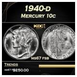 1940-d Mercury Dime 10c ms67 fsb SEGS