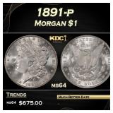 1891-p Morgan Dollar $1 Grades ms64