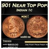1901 Indian Cent Near Top Pop! 1c Grades ms66 rb