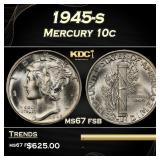 1945-s Mercury Dime 10c ms67 fsb SEGS
