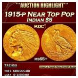 1915-p Gold Indian Half Eagle Near Top Pop $5 ms65