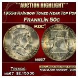 1953-s Franklin Half Dollar Rainbow Toned Near Top