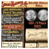 SEARS 20 Coin Mixed Morgan/Peace Dollar Roll UNC 1