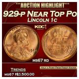 1929-p Lincoln Cent Near Top Pop! 1c ms67 rd SEGS