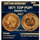 1871 Proof Indian Cent TOP POP! 1c pr66 rd cam SEG