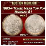 1883-p Morgan Dollar Toned Near Top Pop $1 ms67+ S