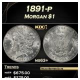1891-p Morgan Dollar $1 Grades ms63+
